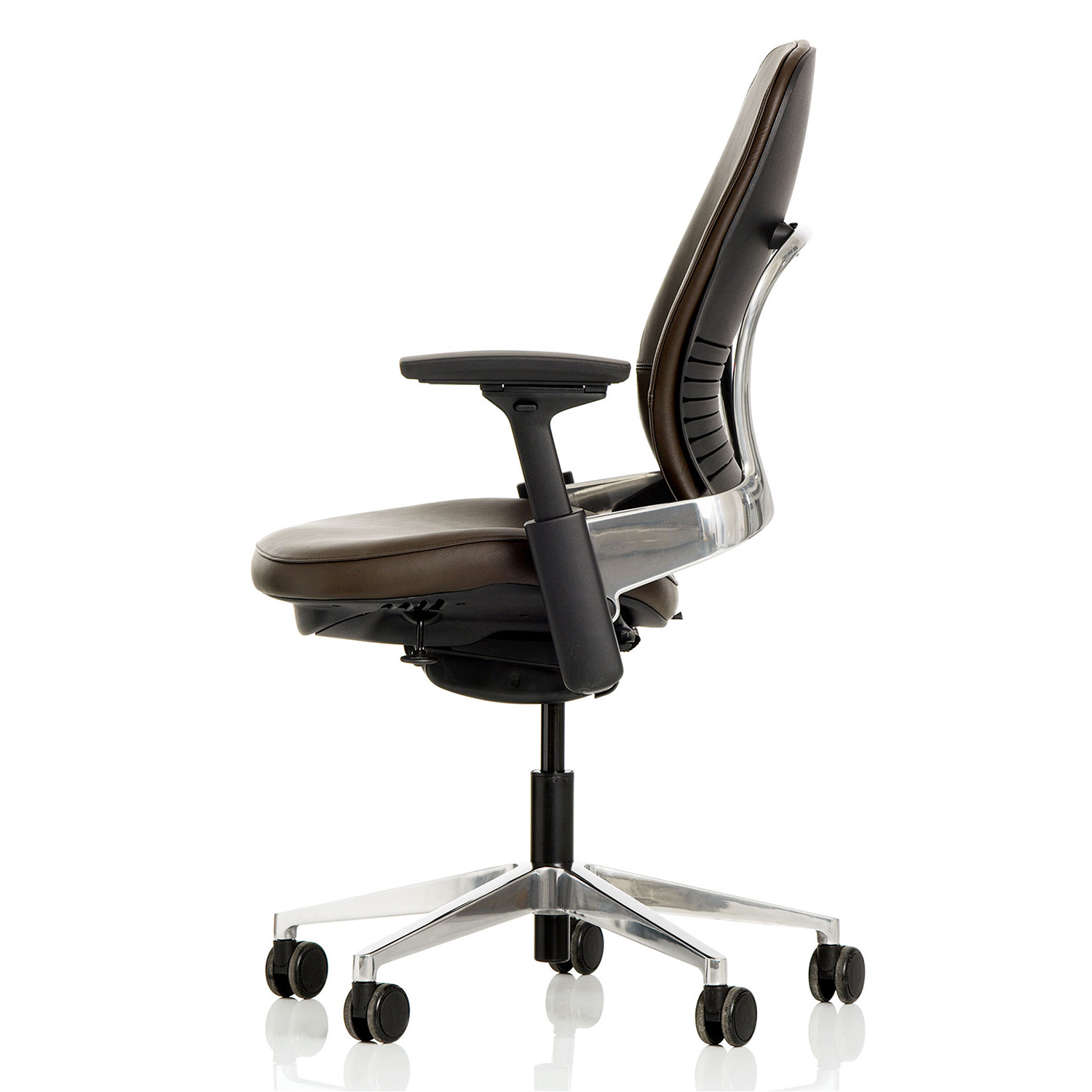 Steelcase Leap V2 Executive Premium Chair mit Lederbezug und poliertem Aluminiumfußkreuz