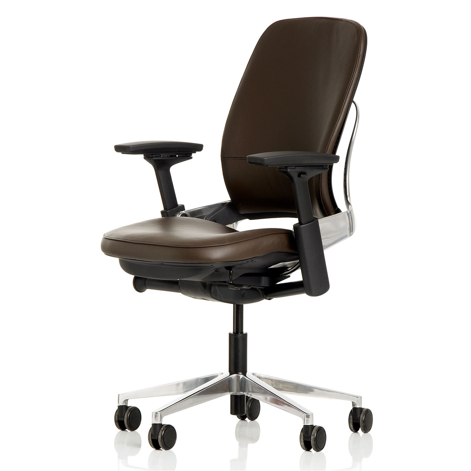 Steelcase Leap V2 Executive Premium Chair mit Lederbezug und poliertem Aluminiumfußkreuz